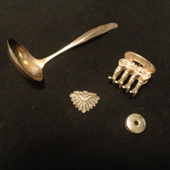 OLD & EARLY 1900S LADEL CLASP BOBBIN BEJEWELED METAL HAIR CLIP LOT - Picture 5 of 11